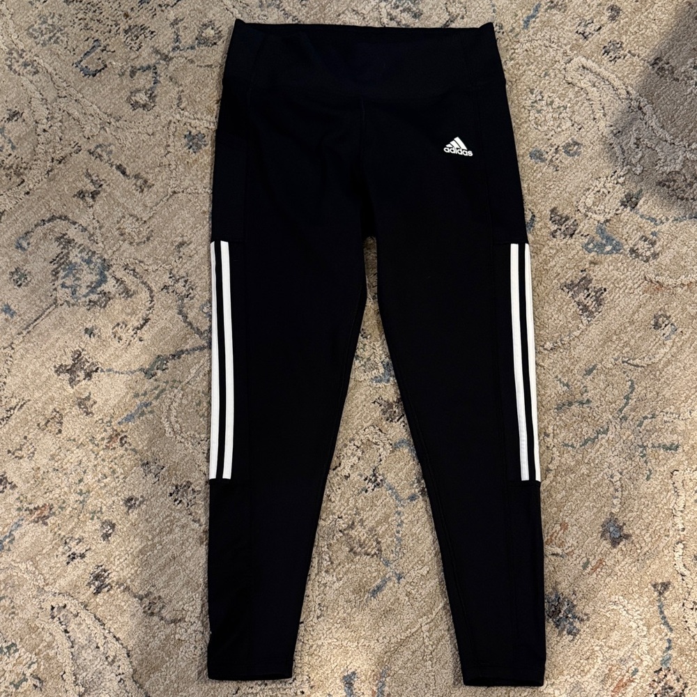 Adidas Black Leggings with White Stripes